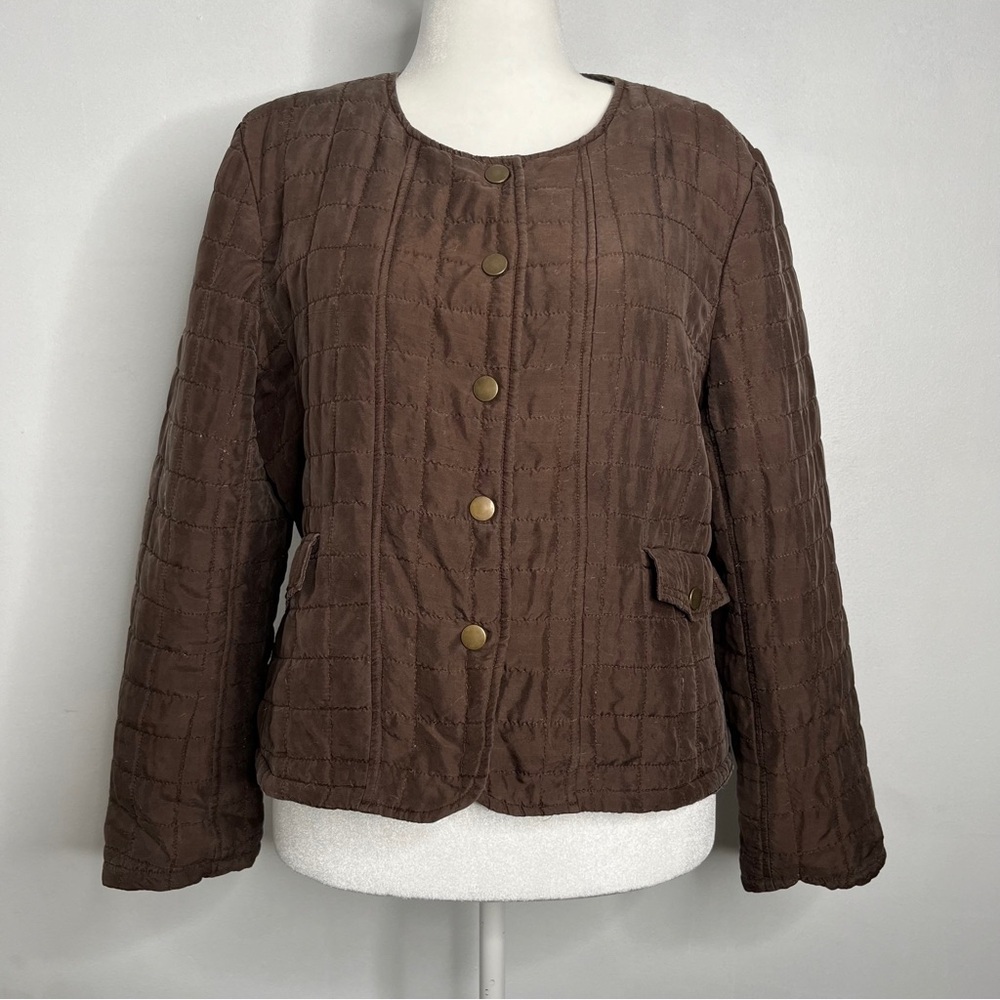 SilkLand Silk Quilted Jacket Snap Front Collarless Cropped Minimalist Women's XL